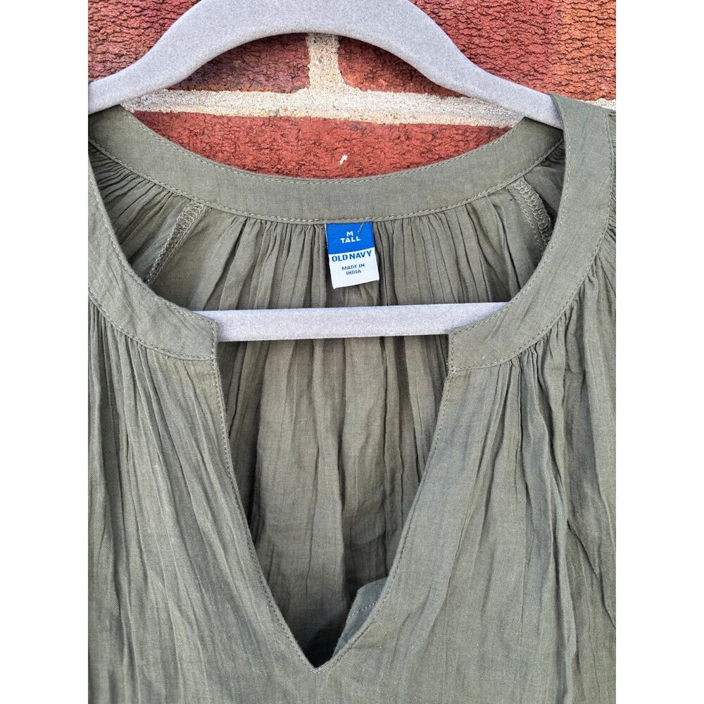 Old Navy Olive Green Peasant Blouse Medium Tall Boho Long Sleeve Cotton Top - Picture 3 of 14